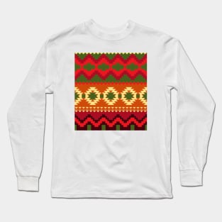 Red And Green Aztec Art Print Pattern Design Long Sleeve T-Shirt